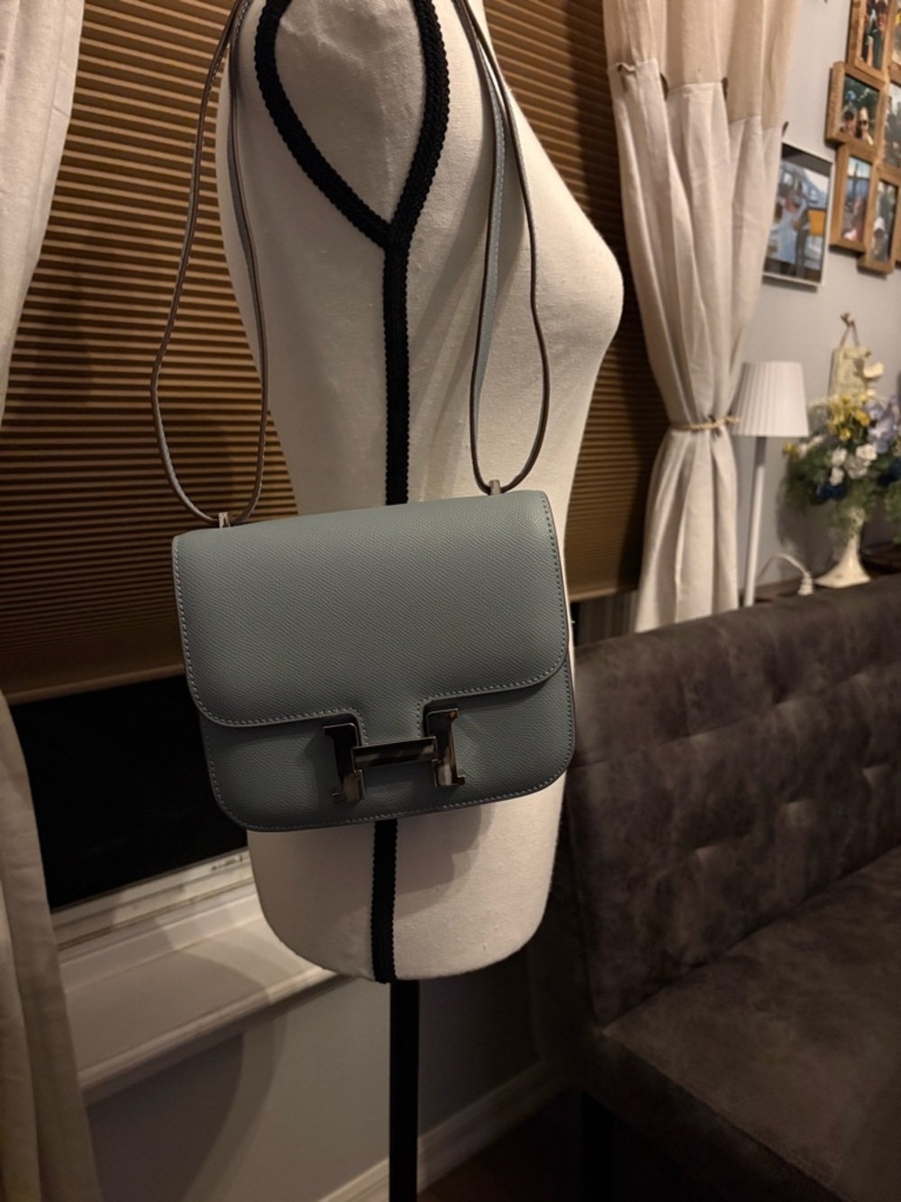 Blue Leather Constance Crossbody Bag with Silver Hardware - Picture 5 of 11